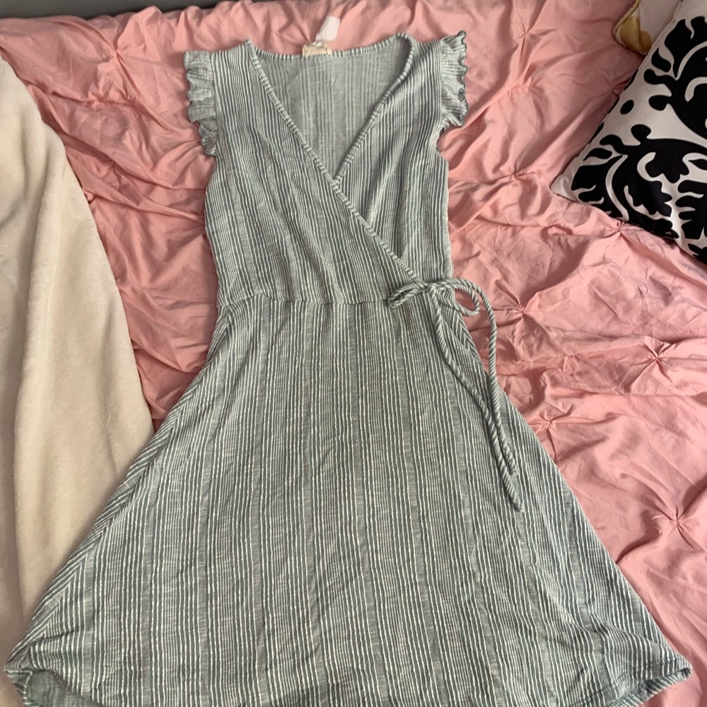 Caution to the Wind green and white striped dress with tie